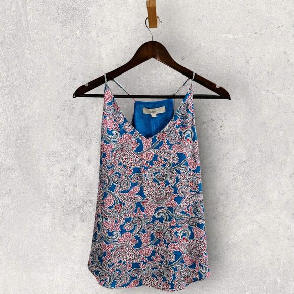 LOFT Boho Paisley Cami Blue Chiffon Resort Summer Tank Top XS - Picture 3 of 10